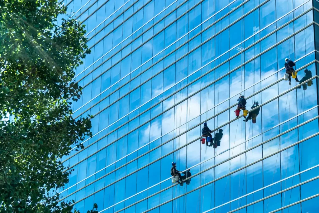 Image of high-access window cleaners cleaning windows